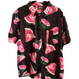 Watermelon Large short sleeve button down shirt summer black